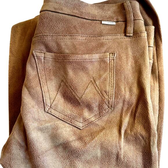 MOTHER The Looker Skinny Faux Suede Pants – "Crackle Tan" Brown Wash Size 28 - Picture 6 of 12
